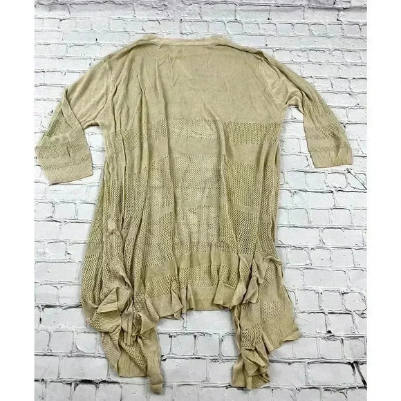 Open Front Sweater Large NWT - Pattern Lightweight Women's 3/4 Sleeve Tan Top - Picture 3 of 9